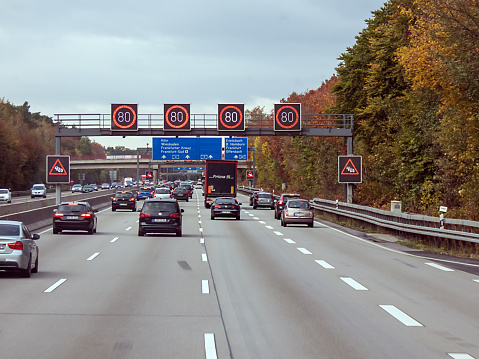 Köln, Germany - October 27, 2018: Traffic on the highway near Cologne