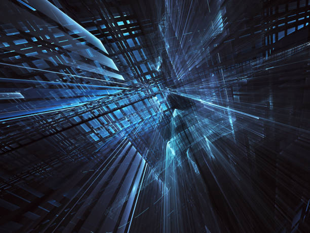 istock Abstract 3D fractal background, 3D illustration. Virtual Neon City 1135084837