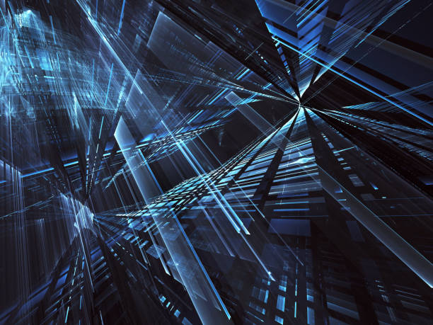 istock Abstract 3D fractal background, 3D illustration. Virtual Neon City 1135084925