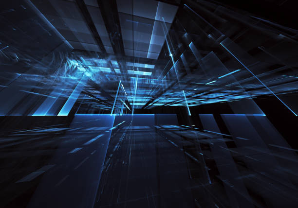istock Abstract 3D fractal background, 3D illustration. Virtual Neon City 1135085051