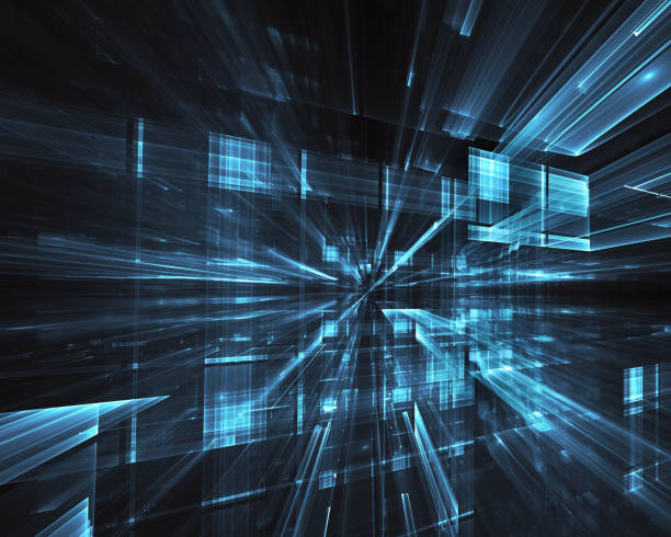 istock Abstract 3D fractal background, 3D illustration. Virtual Neon City 1135085222