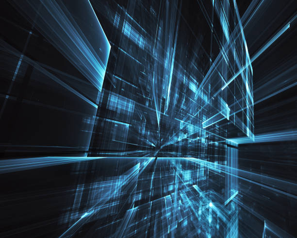 istock Abstract 3D fractal background, 3D illustration. Virtual Neon City 1135085273