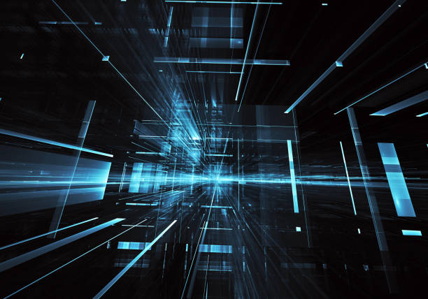 istock Abstract 3D fractal background, 3D illustration. Virtual Neon City 1135085322