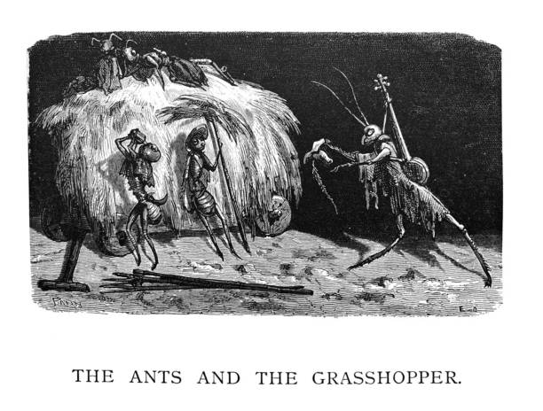 Aesop's Fables - The Ants And The Grasshopper - Illustration vector art illustration