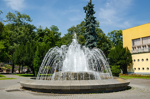 Fountain in a park, spraying water - in summertime, Vrnjacka Banja, Serbia