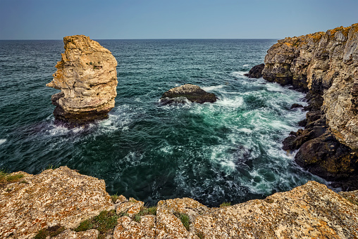 spectacular scenic rough nature landscape from the cliffs near Tyulenovo village, Black Sea, Bulgaria