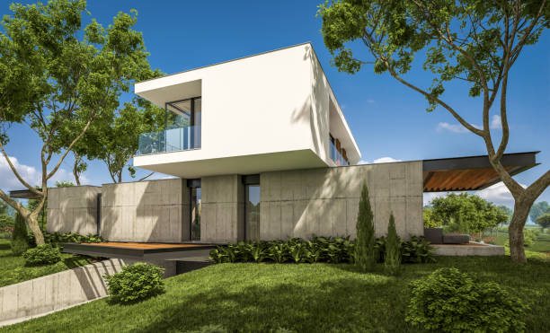istock 3d rendering of modern house on the hill with pool 1135091531