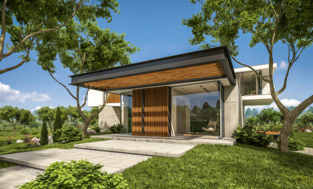 istock 3d rendering of modern house on the hill with pool 1135091605
