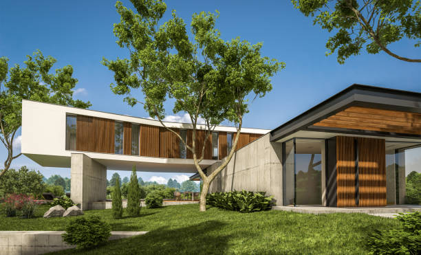 istock 3d rendering of modern house on the hill with pool 1135091638