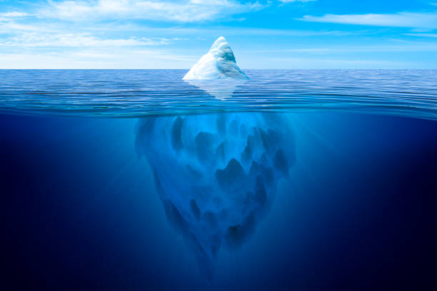 Tip of the iceberg. Tip of the iceberg. Underwater iceberg floating in ocean. Image montage. giant fictional character photos stock pictures, royalty-free photos & images