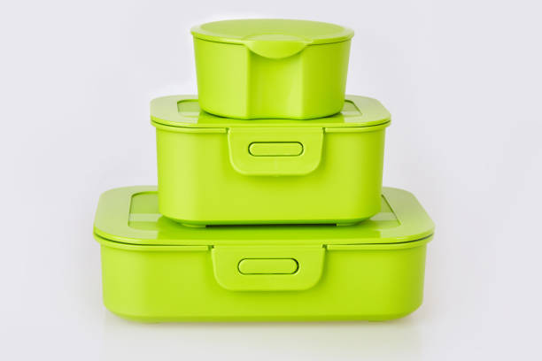 istock Set of three green plastic food storage containers 1135098758