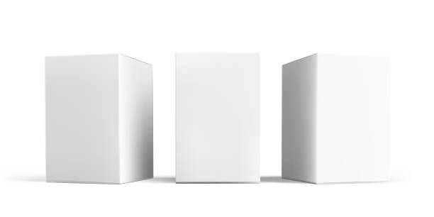 상자 모형 세트입니다. 벡터 고립 된 3d 흰색 판지 판지 또는 종이 패키지 상자 모델 템플릿, 각도 측면 및 전면 보기 - box stock illustrations