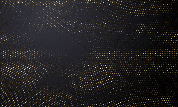 istock Gold and silver halftone black background. Vector golden glitter circle with dotted sparkles or halftone shine pattern texture 1135099282