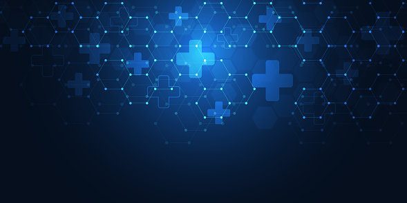 Abstract medical background with hexagons pattern. Concepts and ideas for healthcare technology, innovation medicine, health, science and research