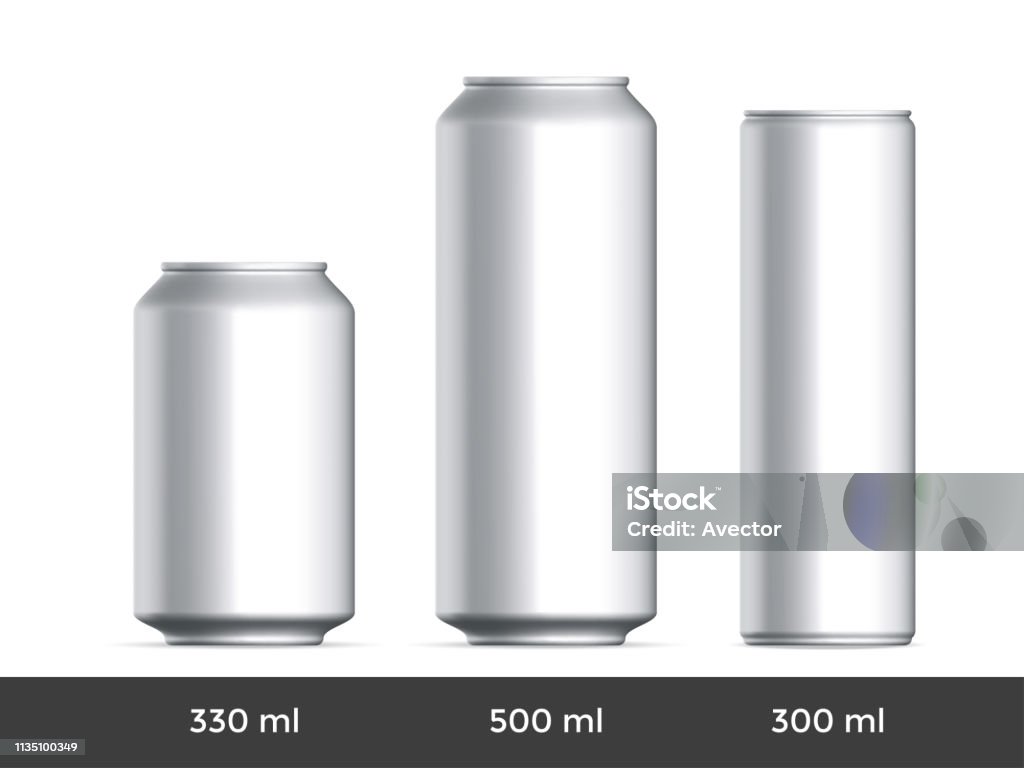 3D can mockup. Vector aluminium beer or soda can blank template 3D can mockup. Vector aluminium beer and slim soda can blank template Can stock vector
