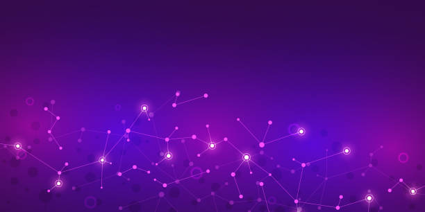 абстрактные технологии и инновационный фон с молекулярными структурами и нейронной сетью - science backgrounds purple abstract stock illustrations