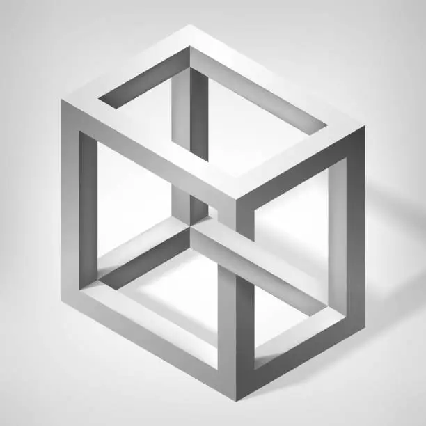 Vector illustration of 3D unreal cube shape. Illusion abstract forms. Nonexistent figure. Vector fantastic construction
