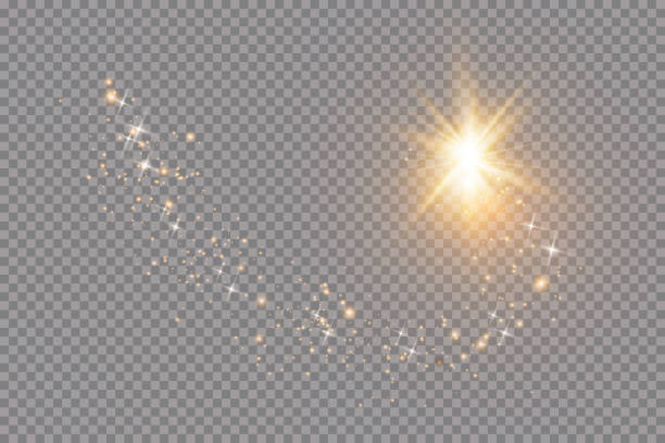 набор эффектов золотых светящихся огней изолирован на прозрачном фоне. вспышка солнца с лучами и прожектором. эффект свечения света. звезд� - bling bling stock illustrations