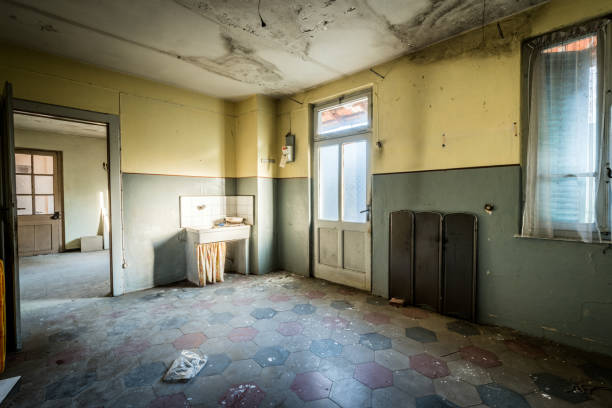 upiorne opuszczone wnętrza domu - bad condition zdjęcia i obrazy z banku zdjęć