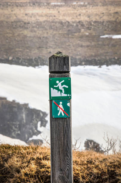 istock Wooden pole with warning signs 1135107576
