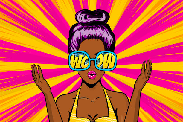 illustrations, cliparts, dessins animés et icônes de wow visage femme pop art vente annoncer - sensuality color image wallpaper black