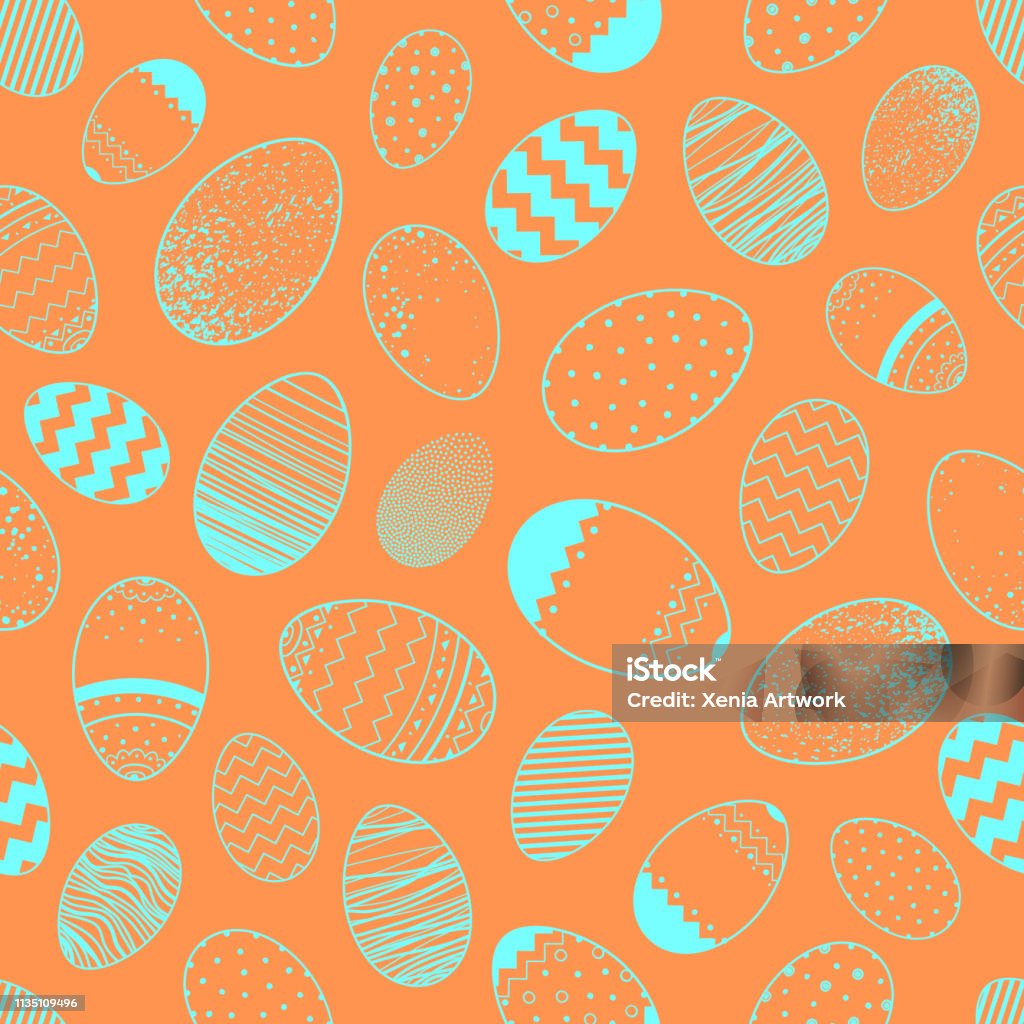 Pattern with different easter eggs Seamless pattern.Pattern with different easter eggs.Hand drawn stylized elements.Easter holiday decorative background perfect for prints, flyers,banners,invitations,special offer and more. Easter stock vector