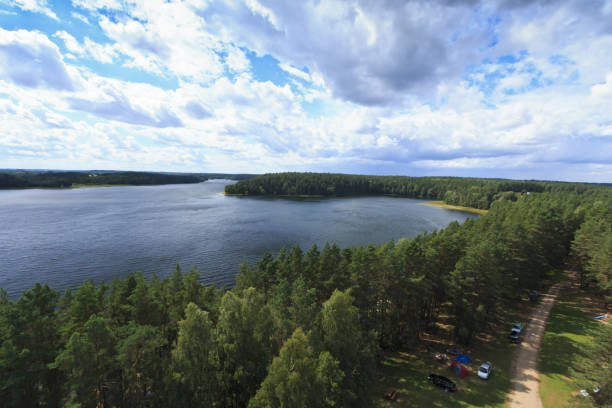 istock A resting place near a lake in the pine forest. 1135110096