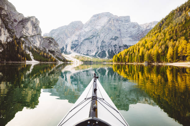 istock Kayak on alpine lake in fall 1135112434