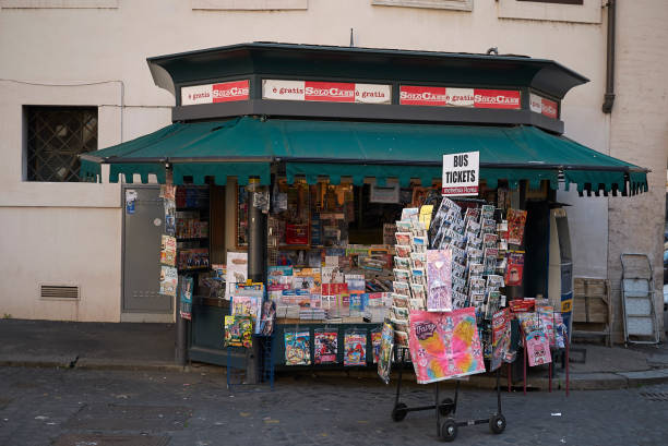 Roma, Italy - February 09, 2019 : Newsstand in the street of Rome