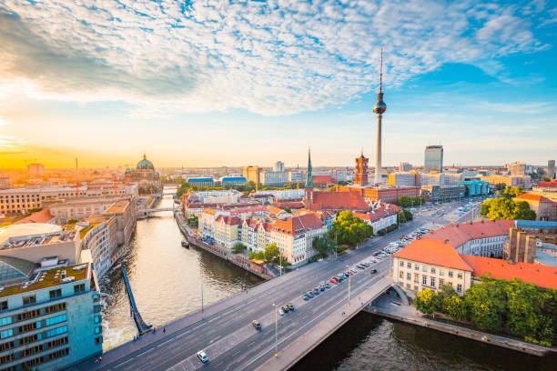 istock Berlin skyline with Spree river at sunset, Germany 1135113341