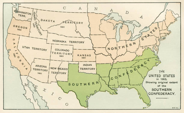 USA showing the southern confederacy map 1895 Map from “A History of the United States for America  for Schools” 1895 civil war stock illustrations