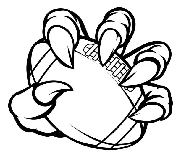 Vector illustration of Monster animal claw holding American Football Ball