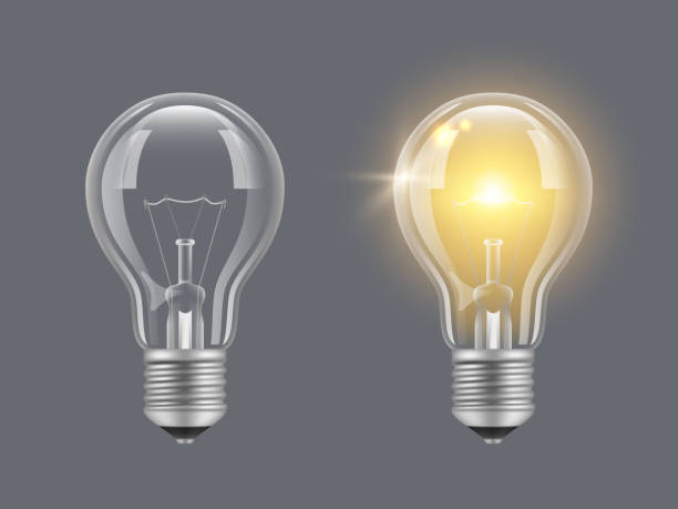 включите лампочку. свет реалистичные прозрачные лампы яркие изображения вектор лампы - hardy bulbs stock illustrations