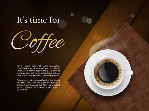 ilustrações de stock, clip art, desenhos animados e ícones de coffee time poster. advertizing placard with brown coffee cup and place for text vector picture - coffee top view