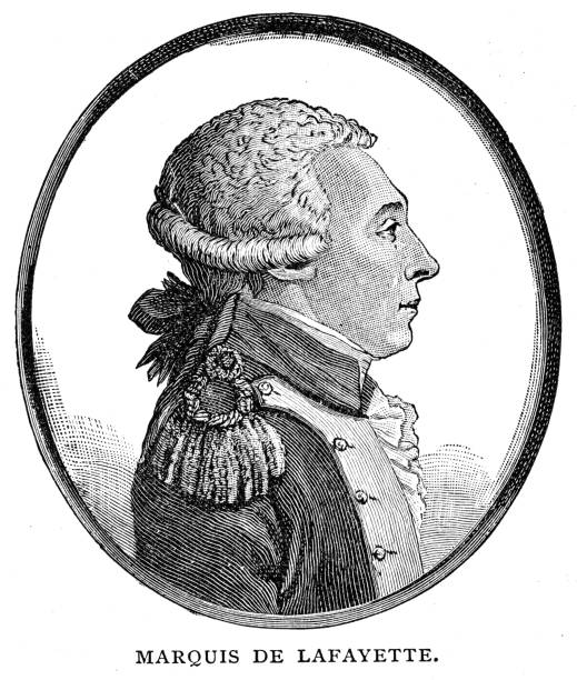 Marquis de Lafayette engraving 1895 Map from “A History of the United States for America for Schools” 1895 marquis de lafayette stock illustrations