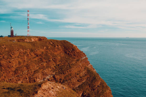 Radio tower on the island of Helgoland, North Sea of Germany. Blue sky and sunny day