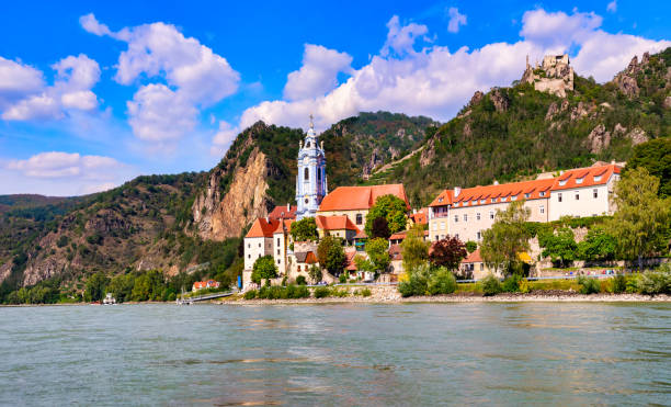 The medieval town of Dürnstein along the Danube River in the picturesque Wachau Valley, a UNESCO World Heritage Site, in Lower Austria Summer, Church, Famous Place, Austria, Dürnstein durnstein stock pictures, royalty-free photos & images