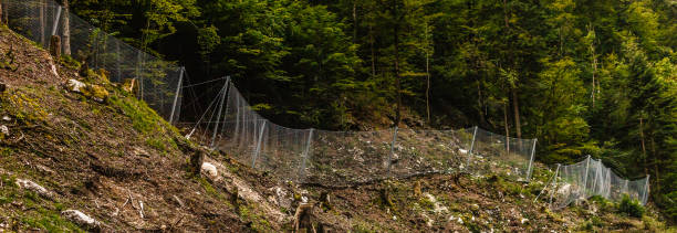 istock Protection wire mesh against falling rocks from the mountains 1135121266