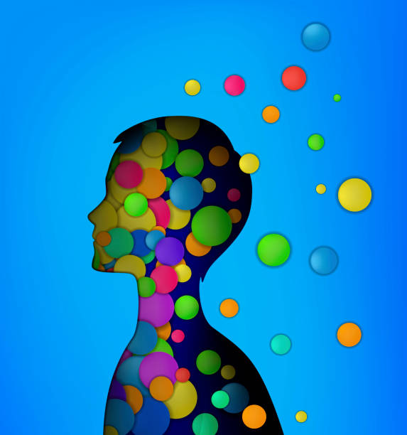 istock emotions concept,  boy  head filling  with colored rounds, childhood concept, inner happiness, vector 1135122786
