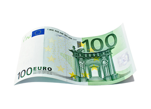 Banknote of hundred euro isolated on white background. Money and finance concept,