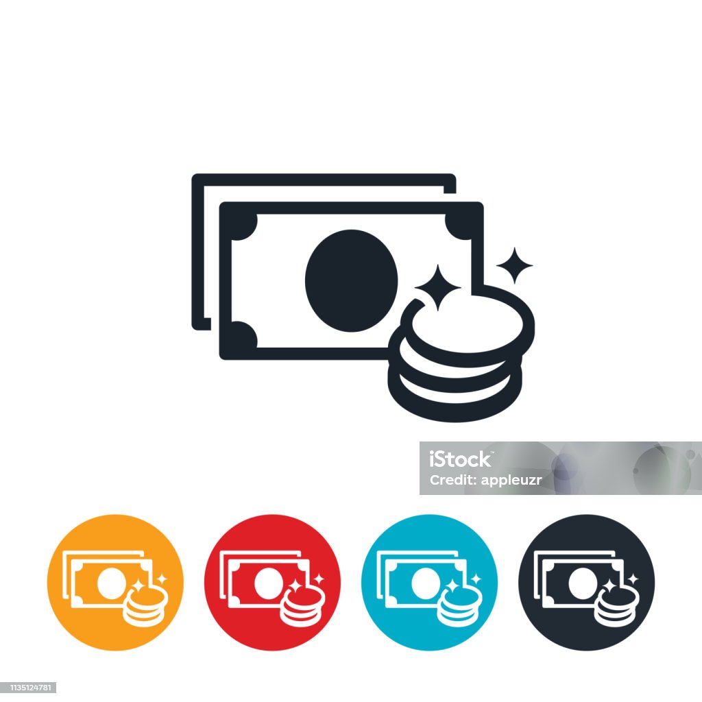 Cash And Coins Icon An icon of some dollar bills or cash and a stack of coins. Bling Bling stock vector