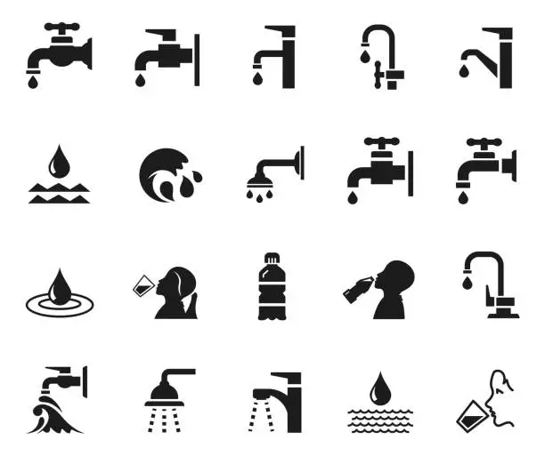 Vector illustration of Drinking water icon set