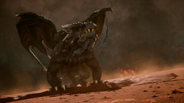 istock Big dragon in the desert looking for his enemies. 3D Rendering 1135126887