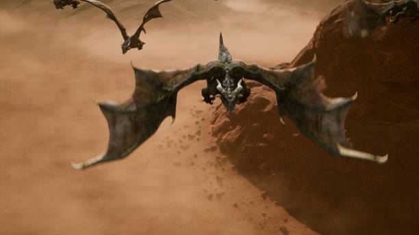 istock Ballsy a few dragons flying over the scorching desert on a Sunny day. 3D Rendering 1135126891