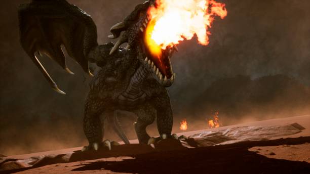 istock Big dragon in the desert looking for his enemies. 3D Rendering 1135126898