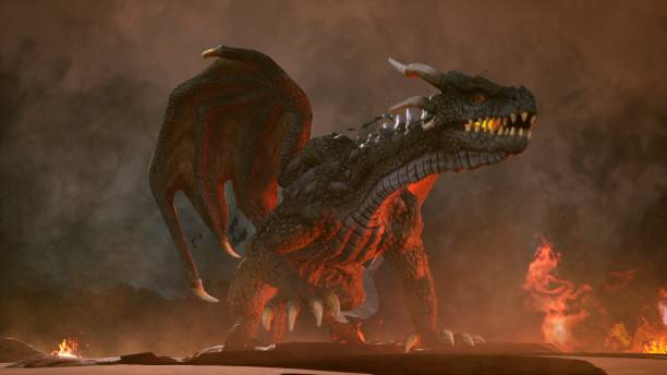 istock A big angry dragon in the desert is fighting off its enemies. 3D Rendering 1135126899