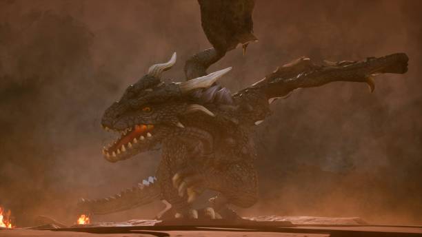 istock A big angry dragon in the desert is fighting off its enemies. 3D Rendering 1135126906