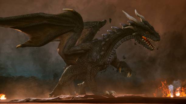 istock A big angry dragon in the desert is fighting off its enemies. 3D Rendering 1135126919