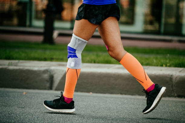 women feet in compression socks