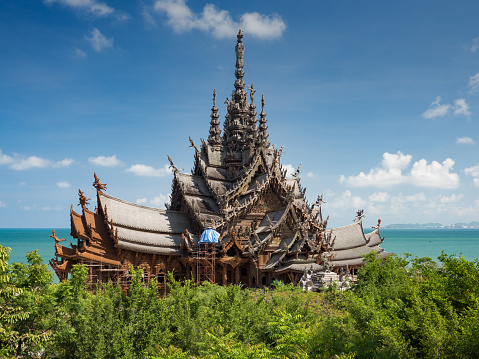 Beautiful Sanctuary of Truth in Pattaya temple, Thailand